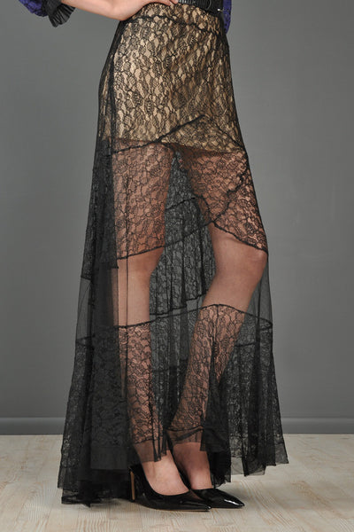 Violet + Black Sheer Lace 1930s Gown With Train