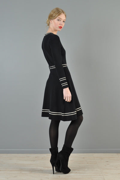 Black + White Rib Knit 1970s Dress