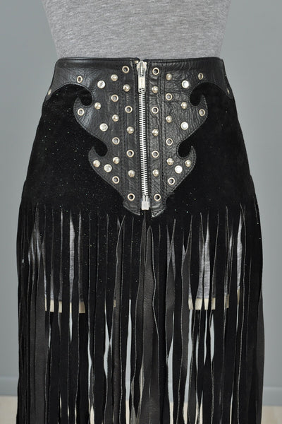 Studded Suede + Leather Fringed Skirt Belt