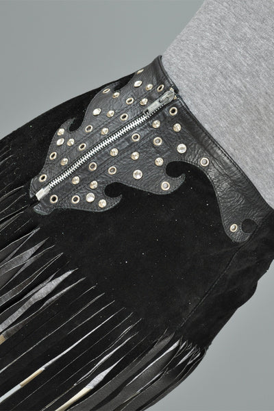 Studded Suede + Leather Fringed Skirt Belt