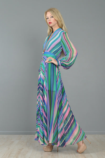 Bias-Cut Popsicle Stripe Chiffon Maxi Dress