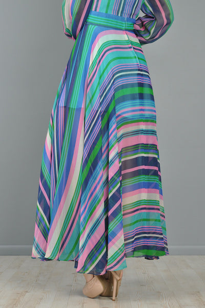 Bias-Cut Popsicle Stripe Chiffon Maxi Dress