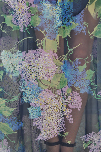 Kimono Sleeve Lilac Print Chiffon Maxi Gown
