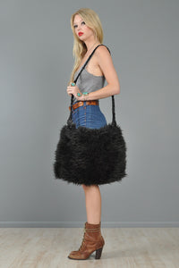 Massive Shearling Fur Bag with Buckskin Strap