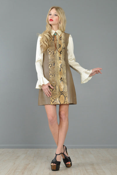 Python Skin + Leather 1960s Tunic Dress