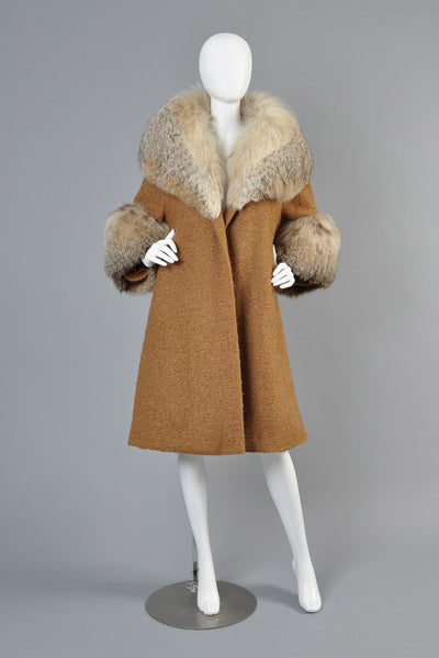1950s Wool Coat with Lynx Fur Mantle + Cuffs