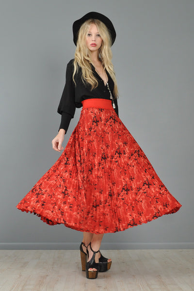 Vintage Christian Dior Boutique Pleated Floral Maxi Skirt