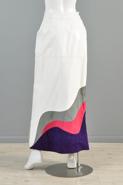 Giorgio Sant Angelo Leather Colorblock Maxi Skirt