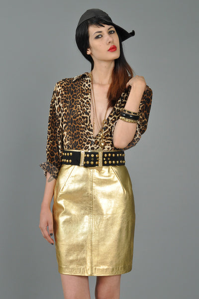 North Beach Leather Metallic Gold High Waisted Skirt