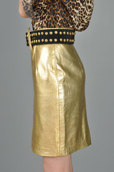 North Beach Leather Metallic Gold High Waisted Skirt