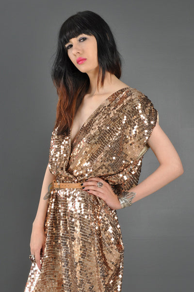 Sequin Encrusted Backless Draped Disco Jumpsuit