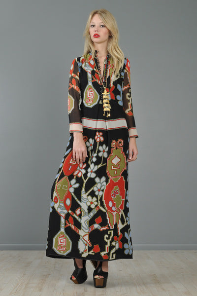 Lanvin 1971 Turkish Print Silk Maxi Dress