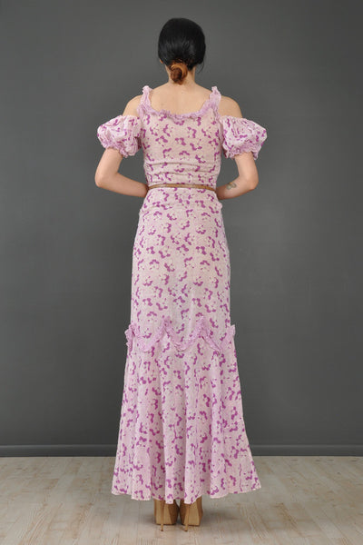 1930s Open-Shoulder Violet Garden Gown