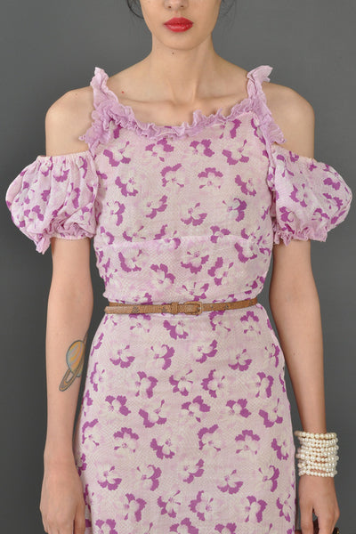 1930s Open-Shoulder Violet Garden Gown