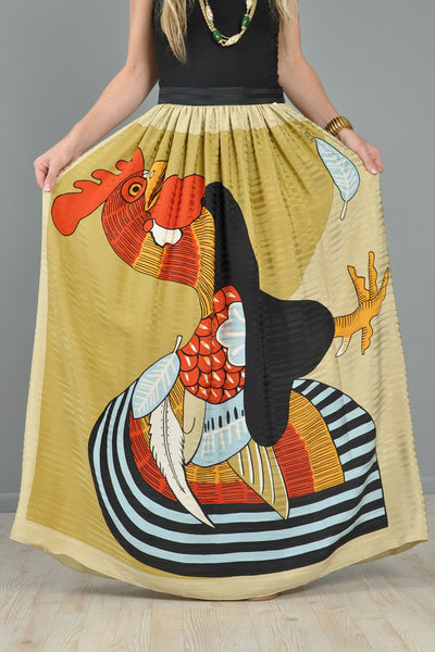 Michaele Vollbrach Silk Rooster Maxi Skirt