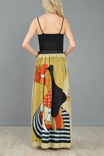 Michaele Vollbrach Silk Rooster Maxi Skirt