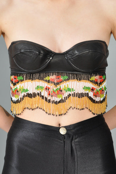 MOSCHINO Beaded Fringe + Leather Bustier