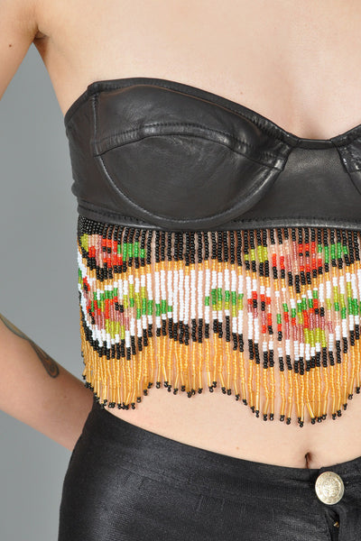 MOSCHINO Beaded Fringe + Leather Bustier