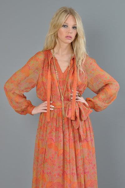 Treacy Lowe 70s Silk Ethnic Maxi Gown
