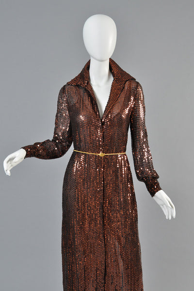 Oscar de la Renta Sequin Maxi Coat Dress