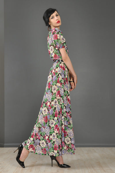 1930s Puff-Sleeved Silk Voile Garden Dress