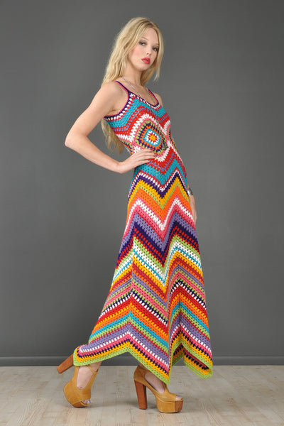 1-of-a-Kind Bustown Custom Rainbow Crochet Maxi Dress