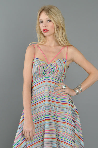 Rainbow Stripe Full-Sweep 1970s Maxi Gown