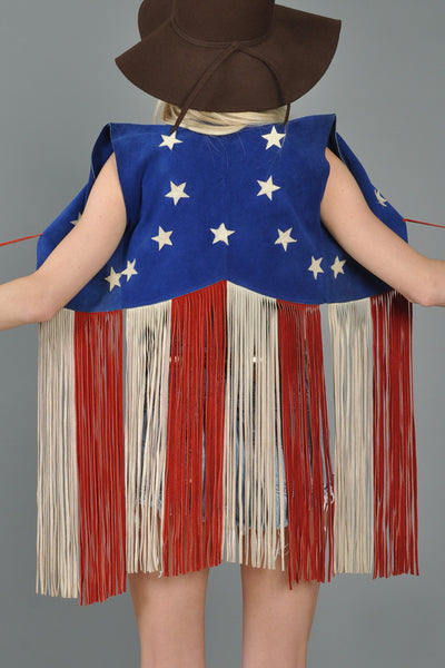American Flag Suede 1970s Suede Fringed Vest