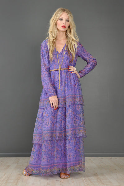 Treacy Lowe Tiered Silk India Maxi Dress