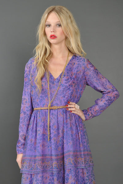 Treacy Lowe Tiered Silk India Maxi Dress
