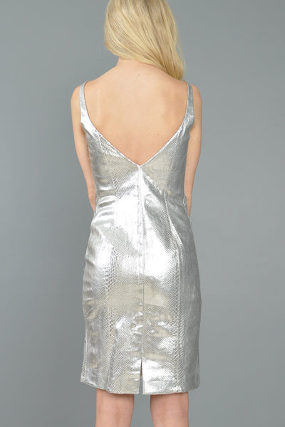 Versace Couture c. 1995 Metallic Silver Python Skin Dress