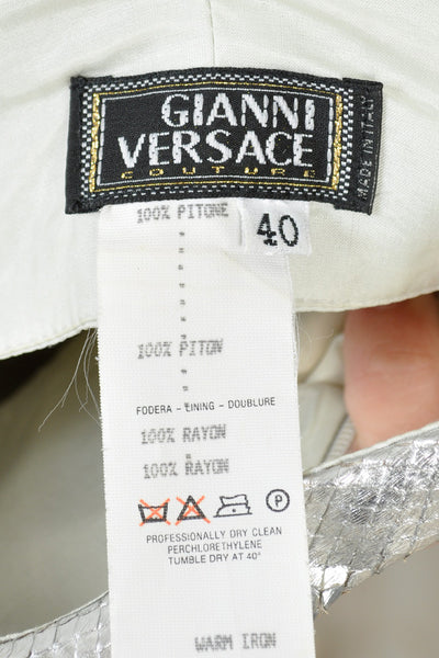 Versace Couture c. 1995 Metallic Silver Python Skin Dress