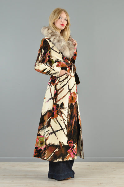 Versace Velvet + Fox Fur Tapestry Coat