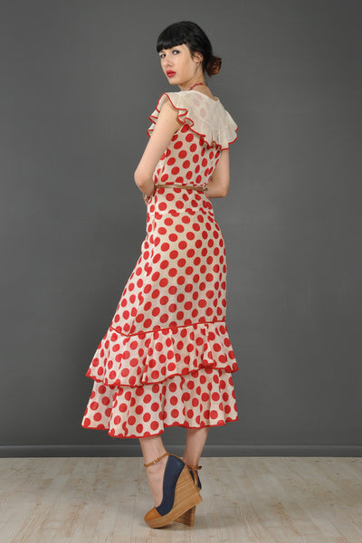 Polkadot Red + White 1930s/40s Dress