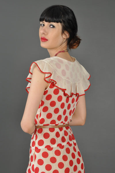 Polkadot Red + White 1930s/40s Dress