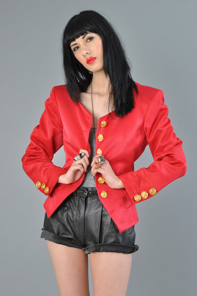 Yves Saint Laurent Red Faille Military Jacket