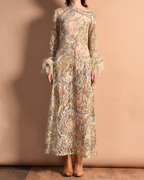 Marsalie 70s Lace + Feathers Dress
