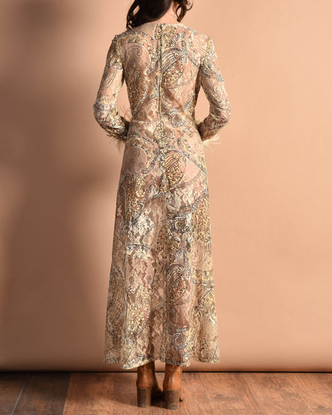 Marsalie 70s Lace + Feathers Dress