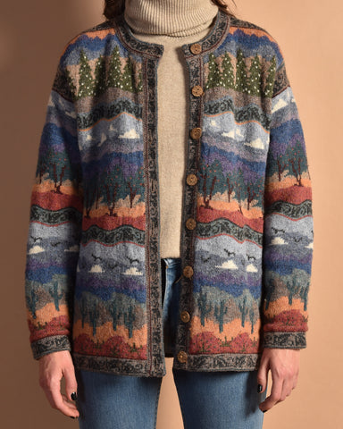 Western Landscape 1980s Hand Knitted Sweater