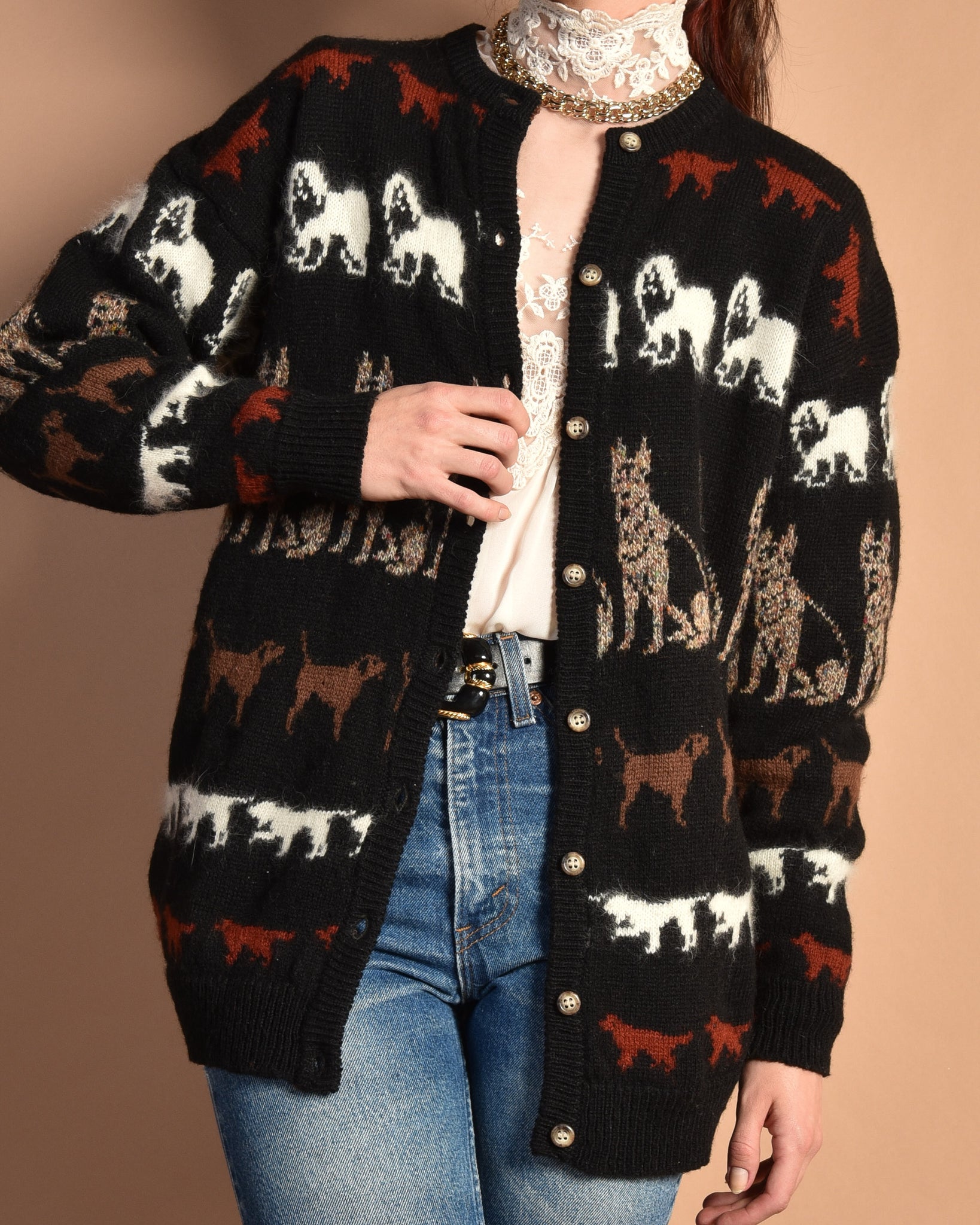 VGB 1980s Wool Dog Cardigan Sweater