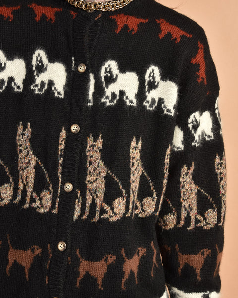 VGB 1980s Wool Dog Cardigan Sweater