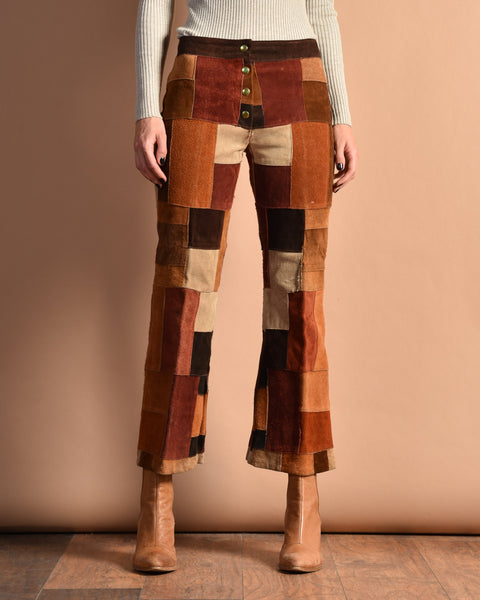 Patchwork 1960s Suede Bell Bottom Pants