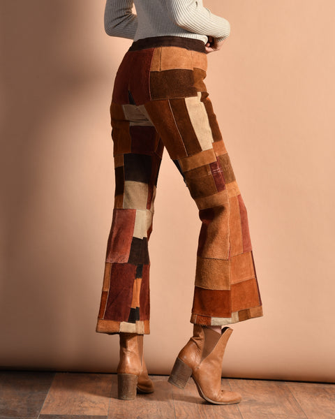 Patchwork 1960s Suede Bell Bottom Pants